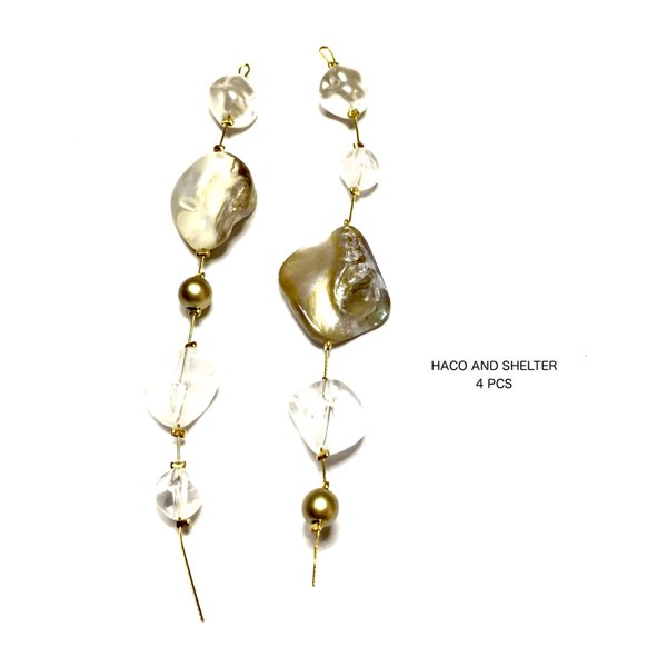 4pcs★shell・pearl・clear branch（ナチュラルシェル&ビジューチャーム）