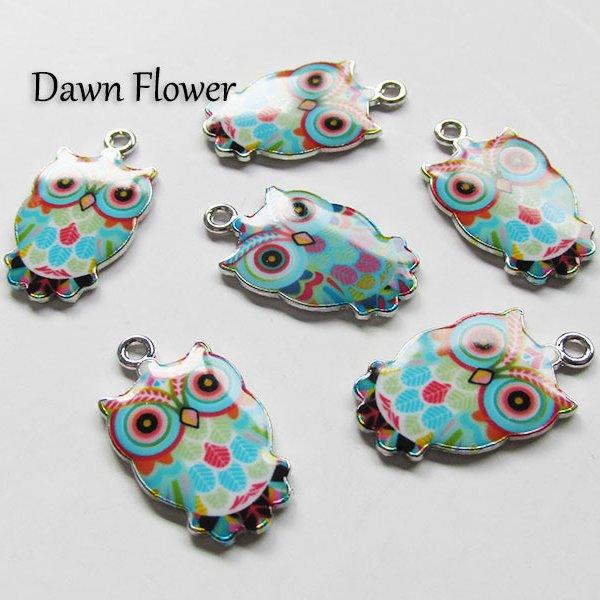 【D-0239】8pcs　フクロウ　24×13mm　グリーン　チャーム