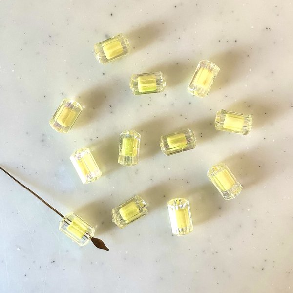 Clear Yellow Cylinder Beads