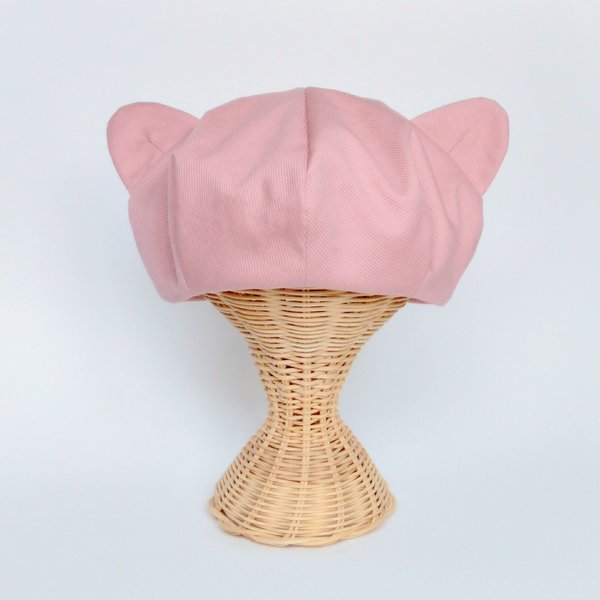 ピンク猫耳帽子　コットンベレー帽　桜色　日差し　紫外線対策