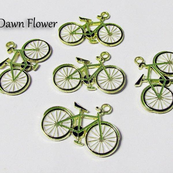 【D-0278】8pcs　自転車　28×20mm　グリーン＆ホワイト　チャーム