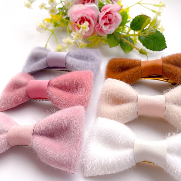 Fluffy Hair Bow Clip (L size) -  もふもふリボンヘアクリップ(Lサイズ)