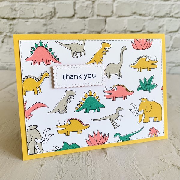 【お礼・お手紙】ポップな恐竜柄かわいいthank youカード♡普段のお手紙にも（ダイナソー柄）