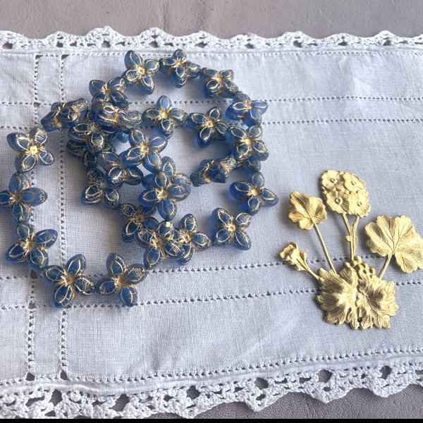 【2コセット】JIRI＊IVANA#czech beads#チェコビーズ　flowerlily blooming 17㍉　群青blue/bronze23