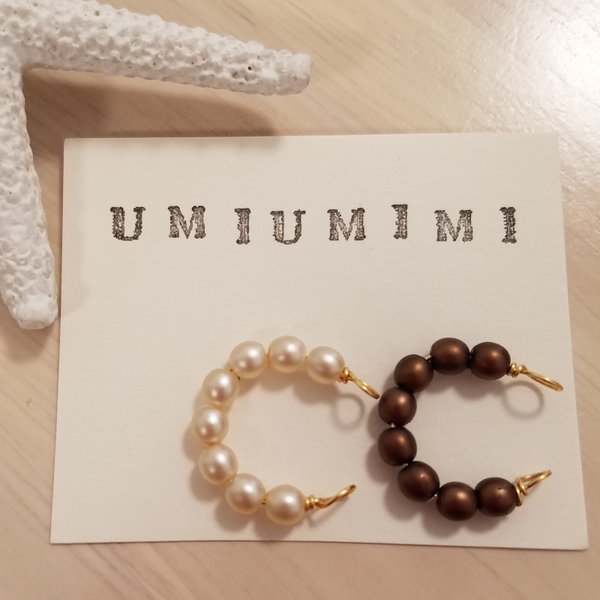 umiumimi イヤーカフ（ホワイト × ブラウン）セット ☆ パール シンプル 