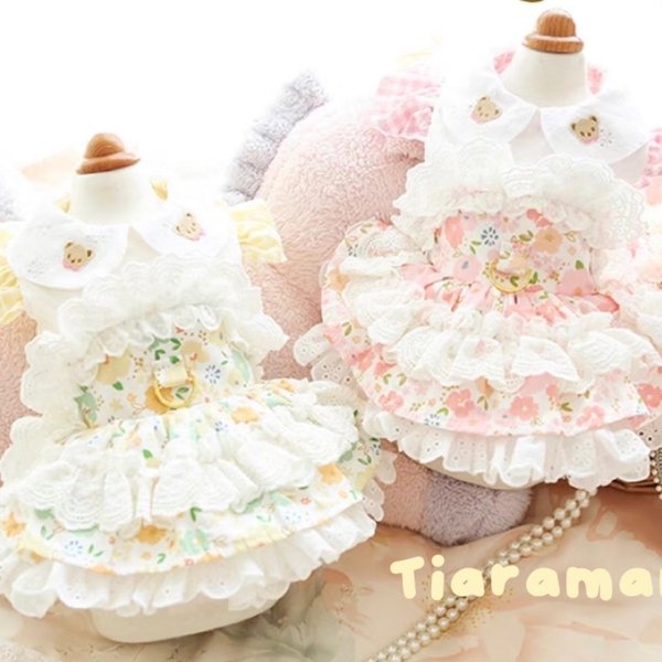 💐Princessdogdress💐小花柄可愛いふんわりパニエ付きワンピース　犬服　猫服　ペット用品　完成品