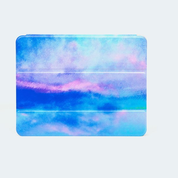 青い霧と湖を描いた、iPadケース