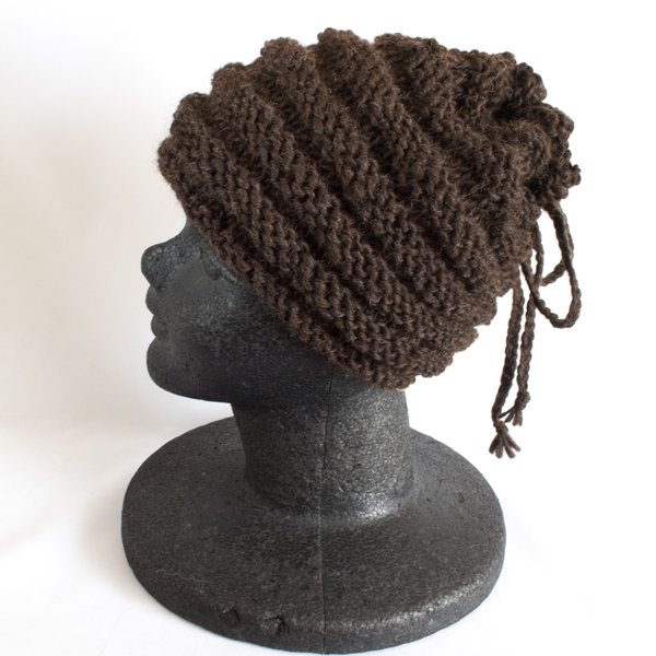 手紡ぎ毛糸のニット帽（無染色・3way）