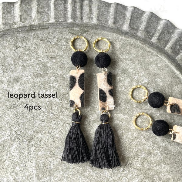 4pcs★charm・leopard tassel・velour×black（レオパードタッセルチャーム）