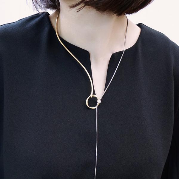 【Y型】thinner shape necklace【真鍮製】バイカラーネックレス　結婚式　卒業式　入学式　フォーマル