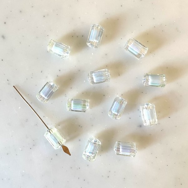 Clear Blue Cylinder Beads