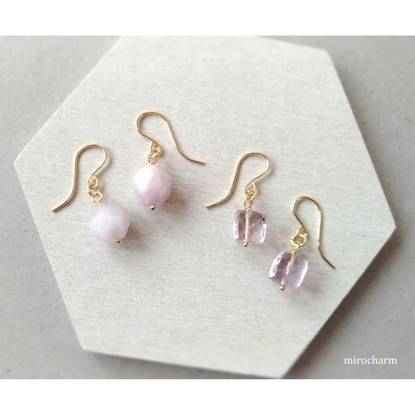 {14Kgf}  春パープルのピアス アメジスト/クンツァイト **Spring Purple**