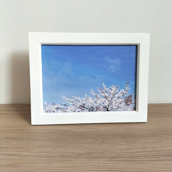 油彩　原画　『青空と桜』　額縁付き　2L判サイズ