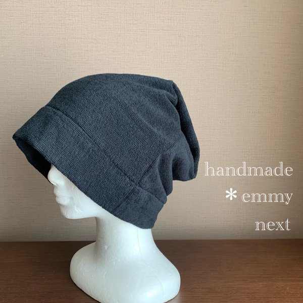 送料無料＊handmade今治産タオルで作った帽子〈ブラック・タグなし〉かわいい医療用帽子　おしゃれなケア帽子　ケアキャップ　室内用帽子