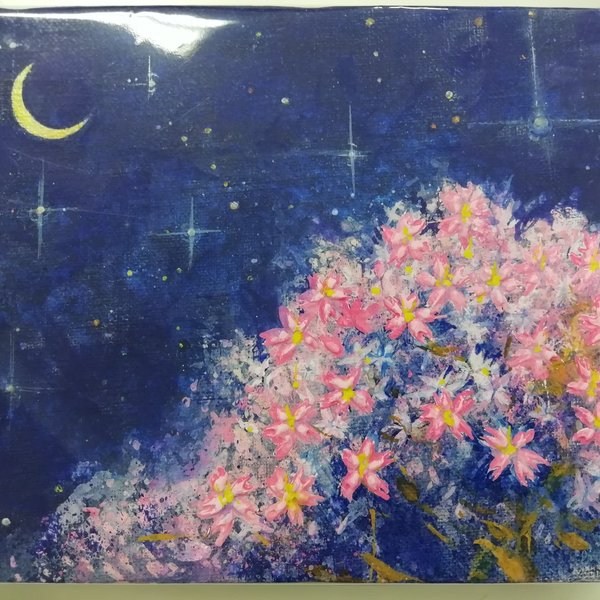 No.10_アクリル画"月夜と桜"☆