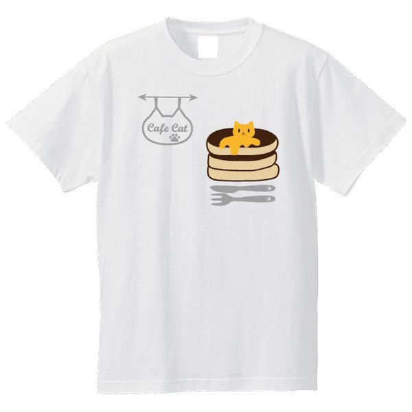 猫Ｔシャツ　ねこカフェ+ネコホットケーキＴシャツ　カラー全3色　喫茶店Ｔシャツ　カフェＴシャツ