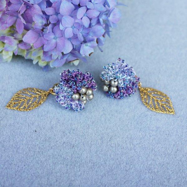 【 糸のbouquet 】 Maru bouquet { hydrangea / purple×gold } イヤリング(ピアス)