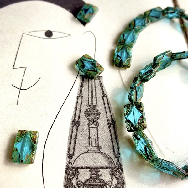 再販【2コセット】JIRI＊IVANA#czech beads#チェコビーズrectangle rhombus13×8㍉　marine blue/picasso