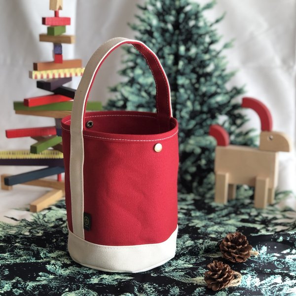 《受注製作》"bucket bag"  red × kinari クリスマス限定カラー