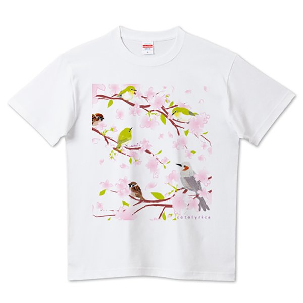 SAKURA 春桜 メジロ ヒヨドリ スズメ お花見日和 Tシャツ 半袖 0540