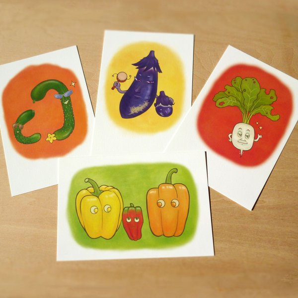 個性派野菜ポストカード　４枚セット