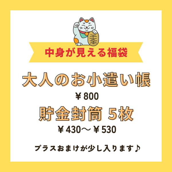 中身が見える福袋♪大人のお小遣い帳＆貯金封筒のセット