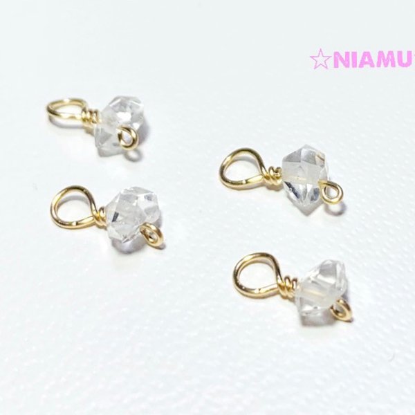 【天然石チャーム】ハーキマーダイヤモンド　4個　14kgf　ハンドメイド素材 