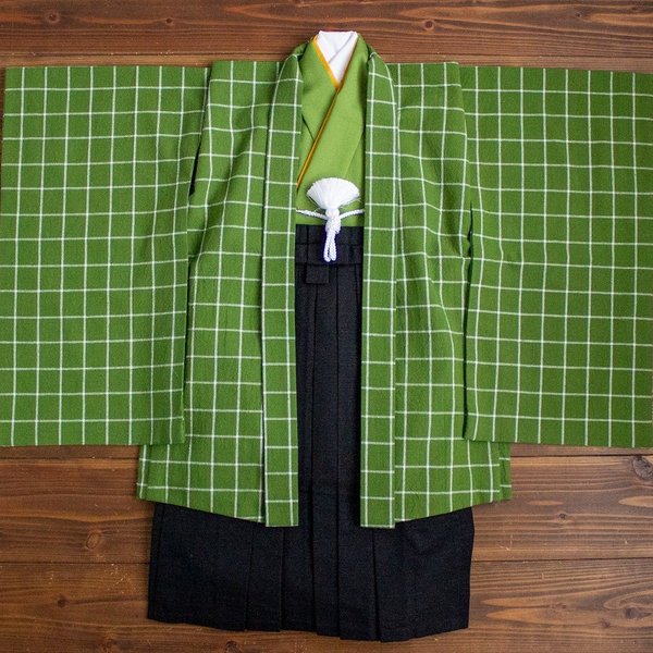 ◆羽織袴セット/ペンチェック抹茶/5歳【受注生産】