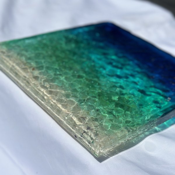 在庫有り！現品アートディスプレイトレイ  珊瑚のラグーン　アクセサリートレイ  25×25仕器 水面 波紋 海 珊瑚 沖縄　resin