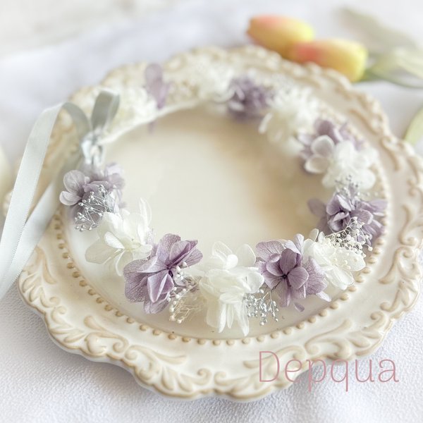 【送料無料】ベビーキッズ花冠　~lavender silver ~  花かんむり　ベビー　キッズ　はなかんむり　リングガール　ベビー花冠　子供用花冠　結婚式　誕生日　バースデー