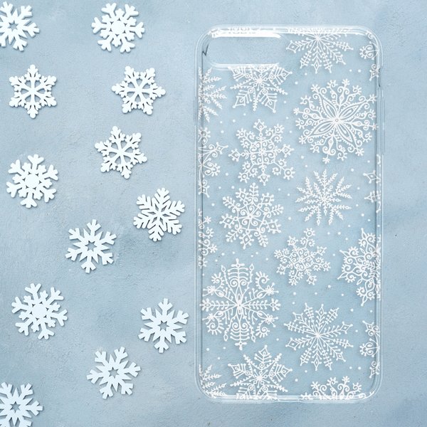 再販×8♪『雪の結晶』4色♬iPhone/android 多機種対応 クリアケース Galaxy AQUOS Xperia iPhone15 北欧 ドット 冬 人気 かわいい 可愛い SE3