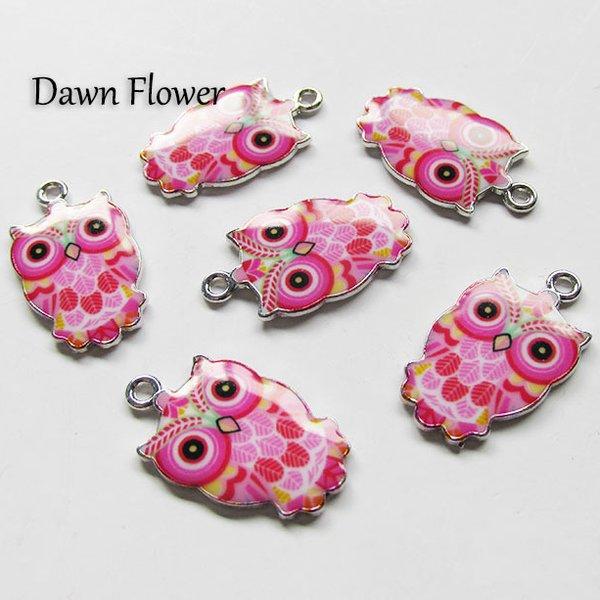 【D-0240】8pcs　フクロウ　24×13mm　ピンク　チャーム