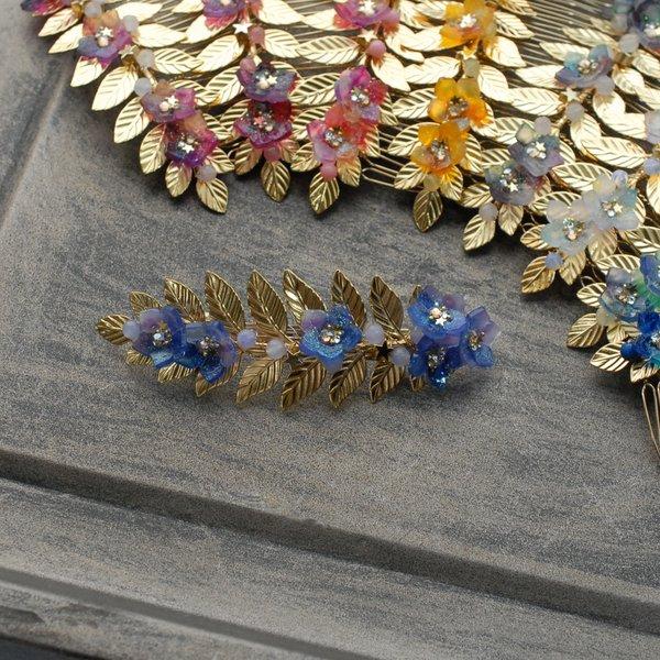 特集掲載『星屑flowerバレッタ/ヘアコーム/ヘアクリップ＊ゴールドリーフに半貴石の実』ashelia_watercolorjewelry