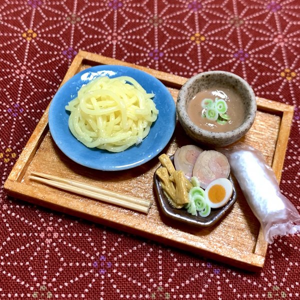 ミニチュア🥢つけ麺セット、おしぼり付き