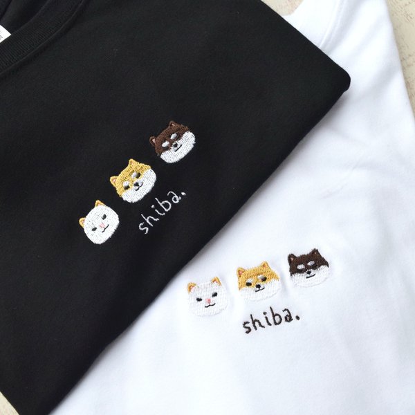 ビッグシルエット 柴犬刺繍Tシャツ 《ホワイト・ブラック・サンドベージュ・アシッドブルー》メンズ レディース 親子