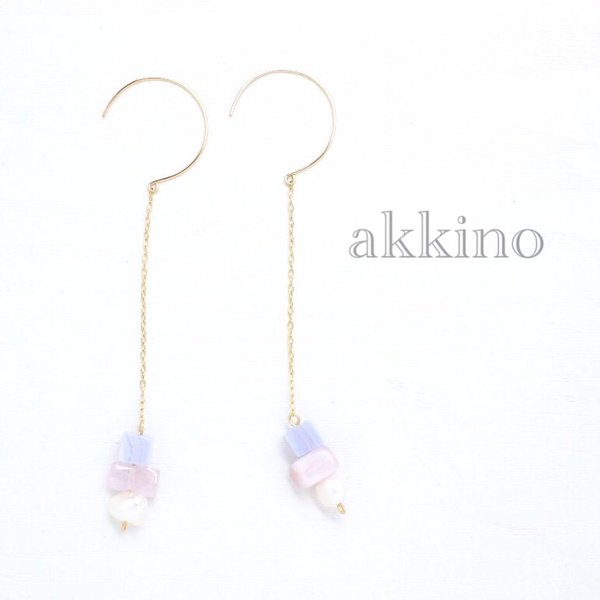 bluelace＊kunzite＊pearlロングピアス／イヤリング