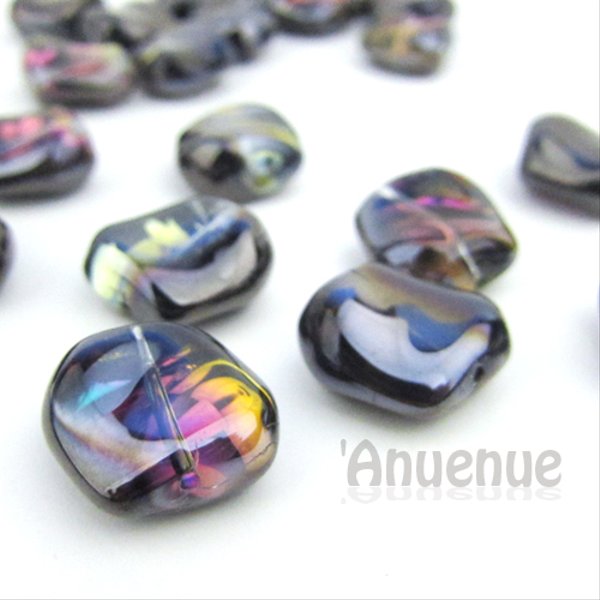 オーロラ ガラス ビーズ 16.5mm×17.5mm 【Square】4個