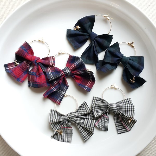 Royal Tartan☆チェック柄リボンフープピアス