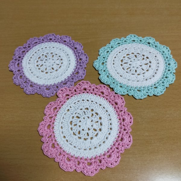 花　かぎ編み　コースター　3枚セット