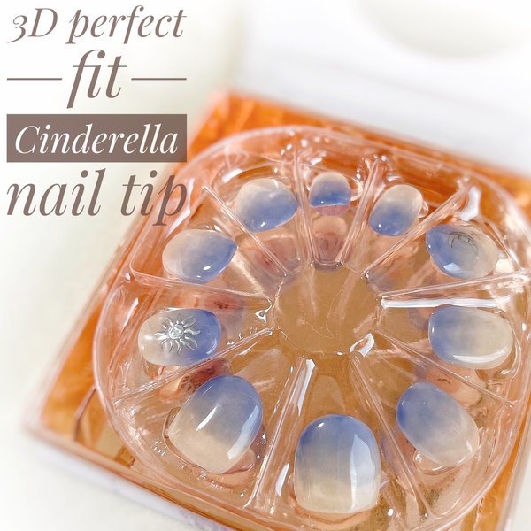 【次世代】ネイルチップ　3D perfect fit Cinderella nail tip  ブルーグラデーション　太陽　月　トワイライト　エスニック