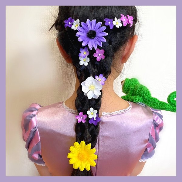 お花のヘアゴム 16個セット｜ヘアアクセサリー｜髪飾り 花飾り ヘアゴム 子供 プリンセス Dプリヘアログ