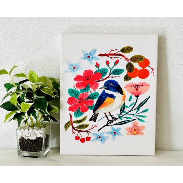 アートパネル 小鳥とお花  おしゃれなインテリアパネル  キャンバスアート  鳥が好き  模様替えや新築祝いにおすすめ