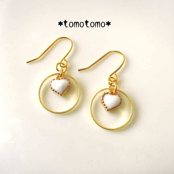 ♡丸とハート白♡ピアス(イヤリング)