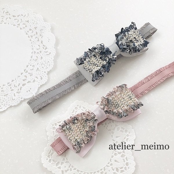 《ツイードリボンカチューシャ》tweed ribbon head band / ヘアクリップ•ママとお揃い•姉妹お揃い•入園式•入学式•卒園式•卒業式•発表会•結婚式•お宮参り•お食い初め