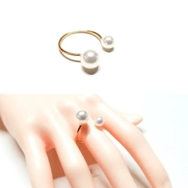 初夏 リング パールストーンリング 指輪 ホワイト プレゼント シンプル フリーサイズ 小ぶり ギフト 