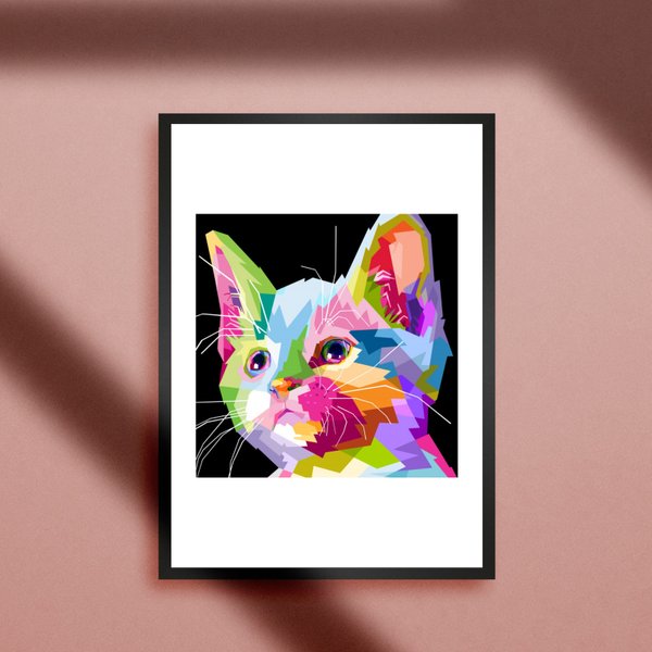 動物★アート★猫★ネコ★CAT★キャット★猫カフェ★グラフィックアート ⑤★colorful cat★A4アートポスター