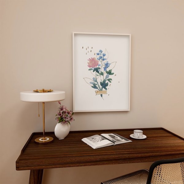花と抽象画のポスター　/ i1303 / ピンクや青の水彩と線の花　大人可愛いフラワーポスター