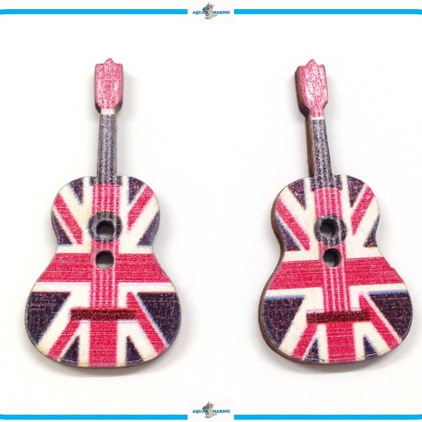 EB7 ウッド ボタン 木製 ギター デザイン ユニオンジャック 2個セット ハンドメイド 材料 服飾裁縫 手芸 飾りぼたん パーツ 楽器 国旗 イギリス 海外 キッズ 衣装