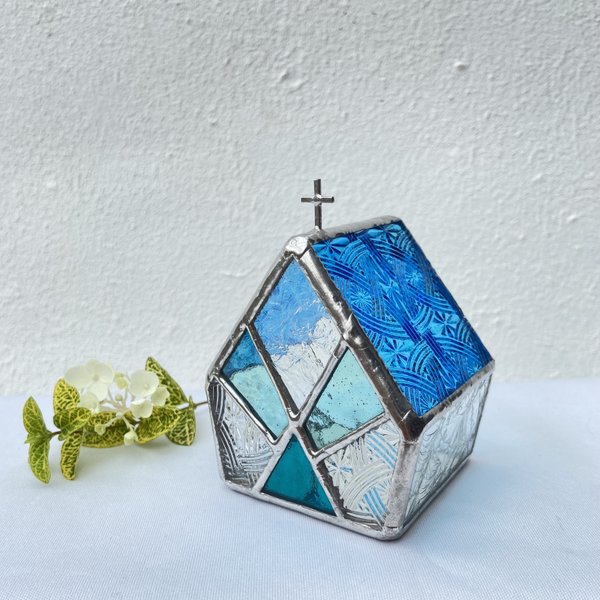 『CELTIK　Cold ice』【Small church】 Candle Holder  教会　キャンドルホルダー  ステンドグラス