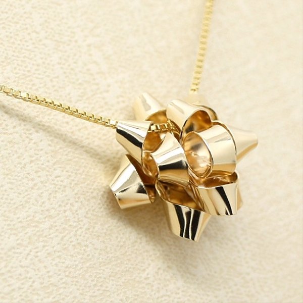 14kgf＊星形りぼん＊スターボウ＊ネックレス【金】gift bow gold necklace